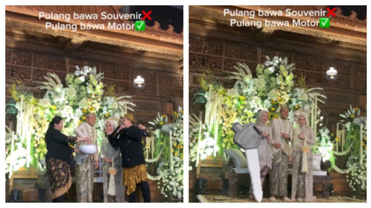 Momen tamu undangan dapat doorprize dari pengantin sebuah motor