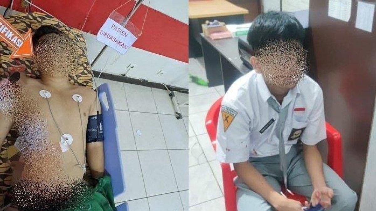 Korban dan pelaku penusukan yang terjadi di SMAN 7 Banjarmasin. Insiden ini, terjadi diduga akibat korban kesal sering dibuli.