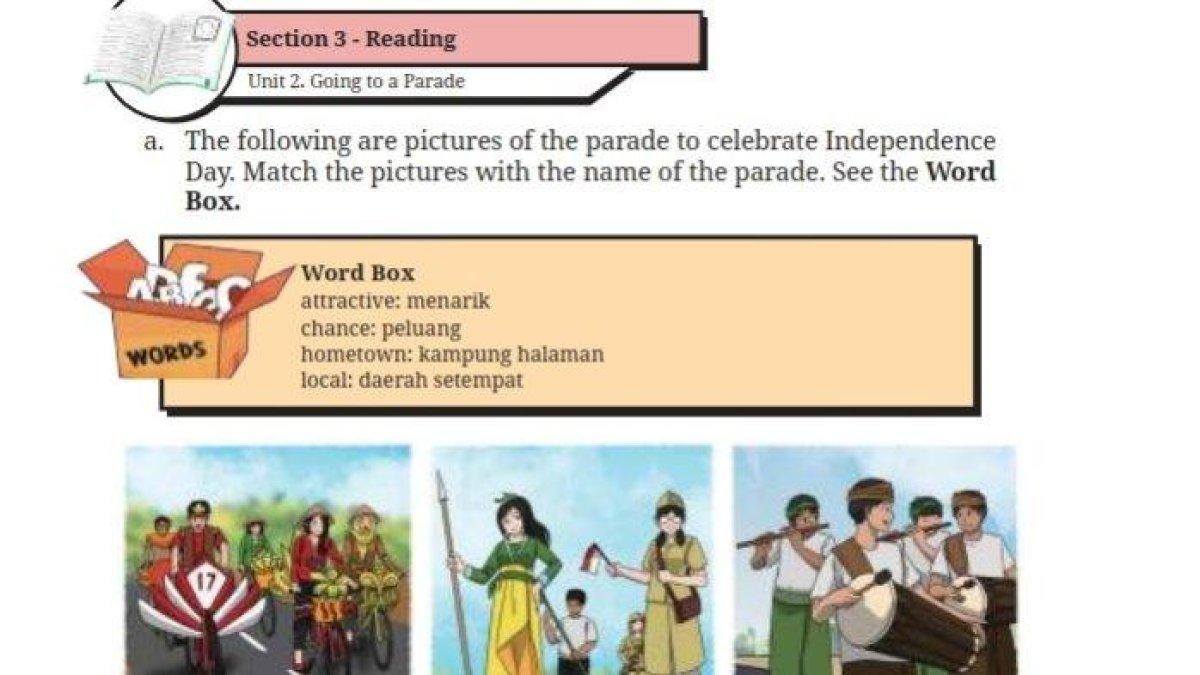Simak ini kunci jawaban Bahasa Inggris kelas 8 SMP Kurikulum Merdeka: Match the pictures with the name of the parade. See the Word Box.
