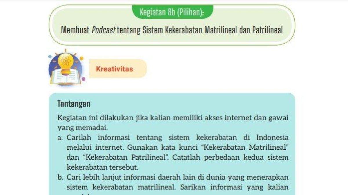 Simak kunci jawaban Bahasa Indonesia Kelas 9 halaman 20 dan 21, patrilineal.