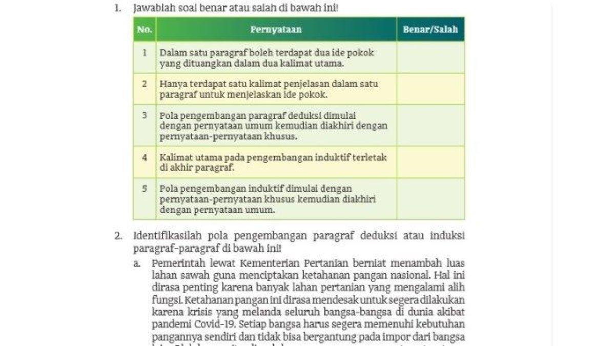 Simak kunci jawaban Bahasa Indonesia kelas 11 halaman 10 dan 11, pola khusus.