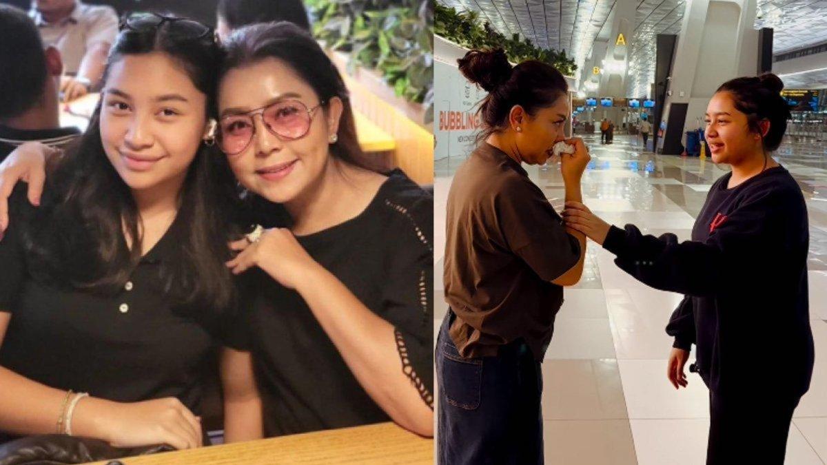 Mayangsari nangis lepas Khirani kuliah ke luar negeri.