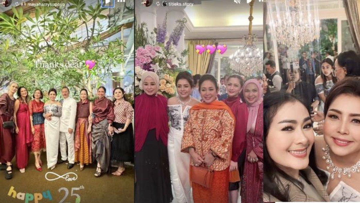 ANNIVERSARY PERNIKAHAN MAYANGSARI - Foto tangkapan layar momen anniversary pernikahan Mayangsari dan Bambang Trihatmodjo, diolah dari Instagram @mayangsari_official, Kamis (10/7/2025). Intip momen hangat pestanya, dihadiri artis dan Titiek Soeharto.