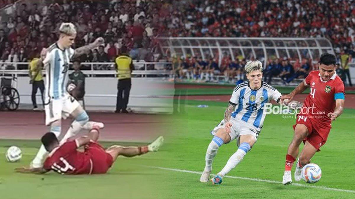 Momen duel Alejandro Garnacho dengan Asnawi Mangkualam dalam laga Indonesia vs Argentina, Senin (19/6/2023).