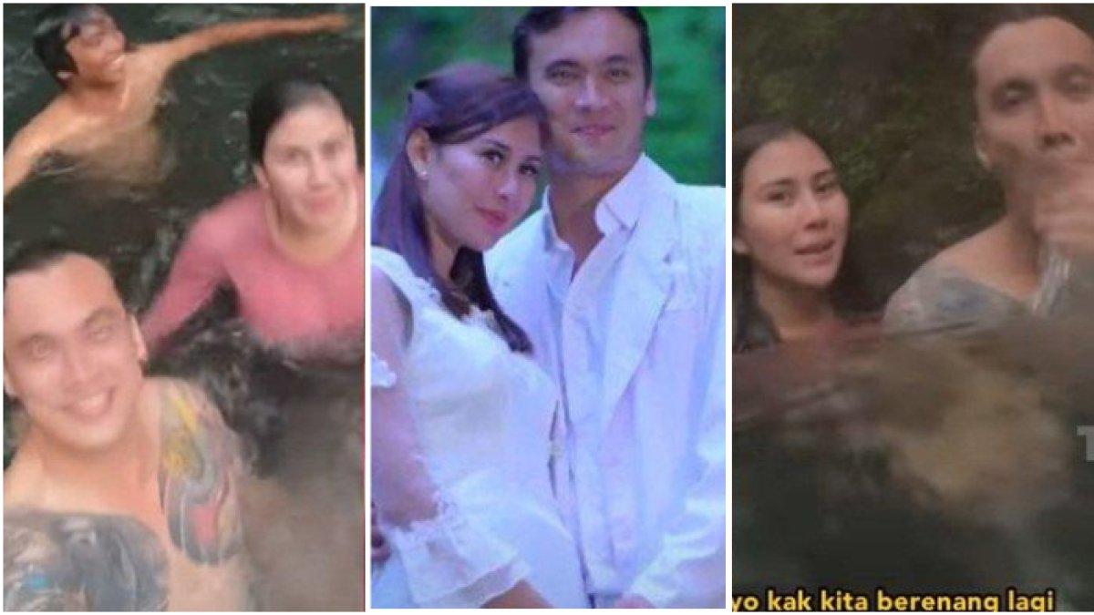Momen Syahnaz dan Rendy Kjaernett basah-basahan di air terjun