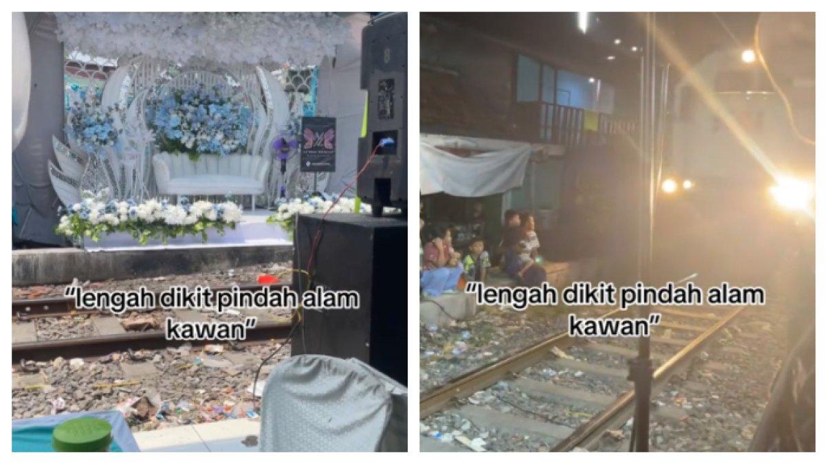 Pasalnya, momen pernikahan yang digelar kali ini sangat dekat dengan rel kereta api yang masih aktif dilintasi kereta.