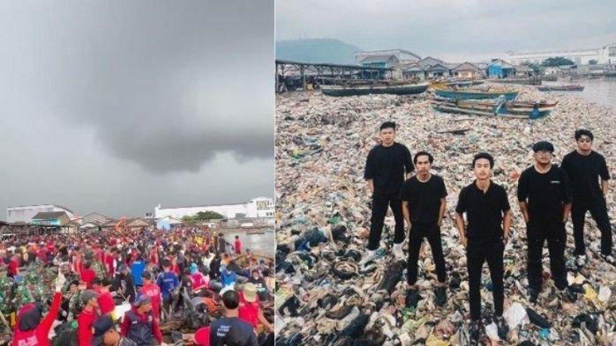 Viral di sosmed, Pandawara Group sukses mengerahkan hampir 4 ribu warga membersihkan bibir Pantai Sukaraja, Bandar Lampung.
