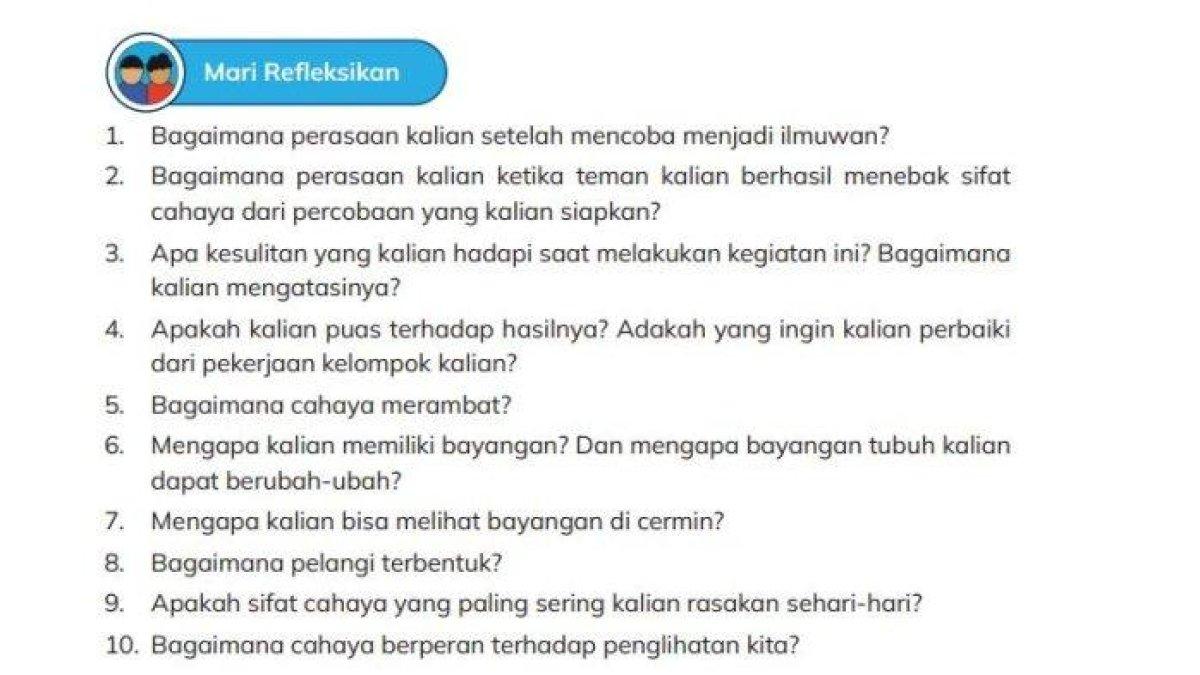 Simak kunci jawaban IPAS Kelas 5 halaman 8, cahaya merambat dan pelangi tercipta.