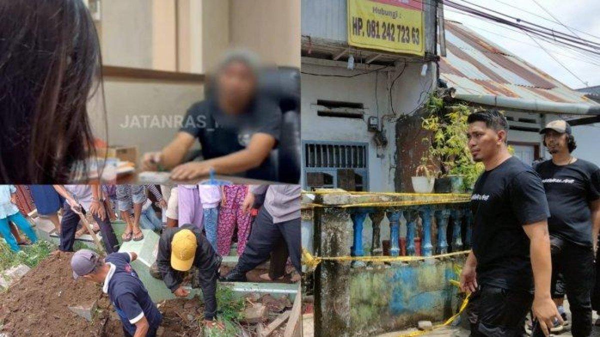 Kolase tangkapan layar Instagram @Jatanras_mksr saat V memberikan keterangan dan suasana pemakaman tulang belulang Jumiati (35), korban pembunuhan suami H (42) di Jl Rappocini, Lorong 2, Kecamatan Rappocini, Makassar, Senin (15/4/2024) pagi.