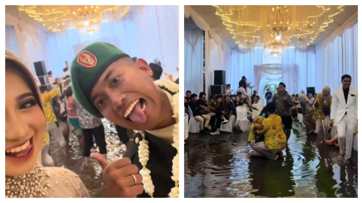 VIRAL VIDEO BANJIR - Pernikahan yang masih percaya dengan mitos untuk tidak mandi. Pengantin mandi dan ternyata lokasi resepsi banjir selutut orang dewasa.