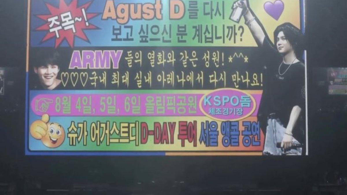 Pengumuman konser final Suga Agust D Tour di Seoul yang akan digelar pada 4-6 Agustus 2023 di KSPO Dome.