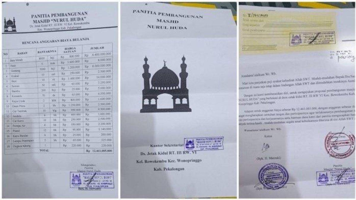 Heboh di media sosial, proposal sumbangan pembangunan masjid di Pekalongan buat publik melongo dengan anggarannya.
