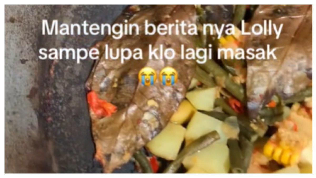 Sebuah unggahan di akun TikTok @yourmine2311, yang mengatakan kalau ia sedang masak sampai gosong karena fokus ke kasus Lolly