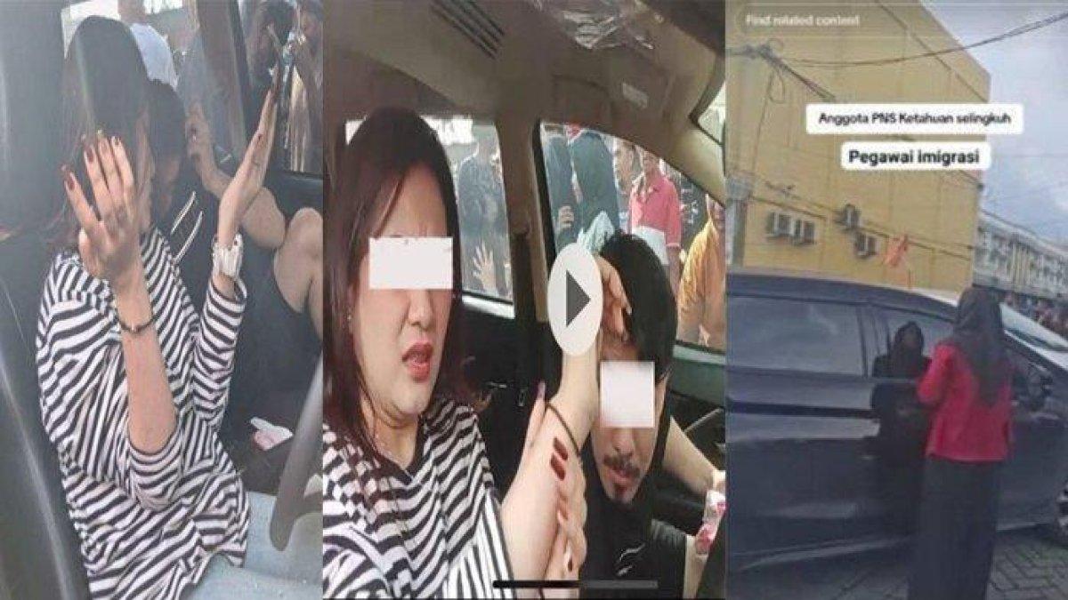 VIRAL PNS SELINGKUH: Tangkapan layar momen seorang wanita diduga istri sah sedang memecahkan kaca mobil pelakor, Minggu (16/2/2025). Viral di media sosial aksi istri sah melabrak suaminya yang merupakan oknum PNS di Pekanbaru sedang selingkuh dengan wanita lain di dalam mobil.