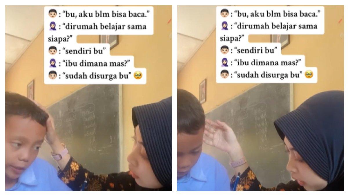 Momen anak SD curhat ke gurunya karena tidak bisa baca karena ibunya sudah di surga alias meninggal.