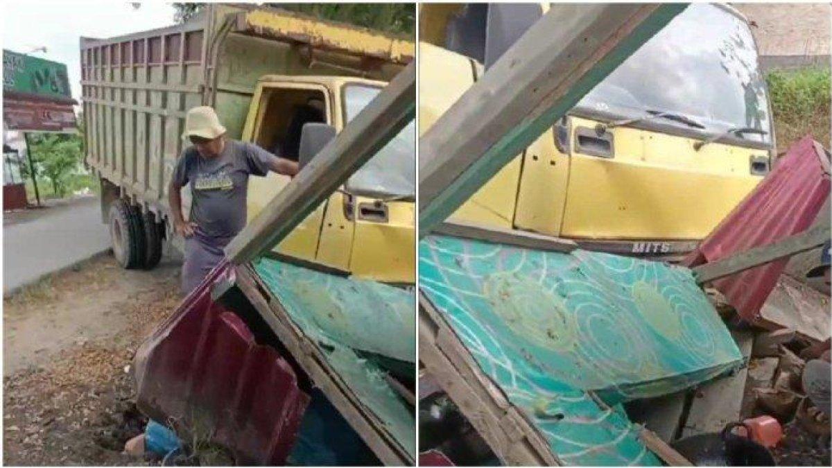Sopir truk lemas setelah tabrak warung sampai hancur