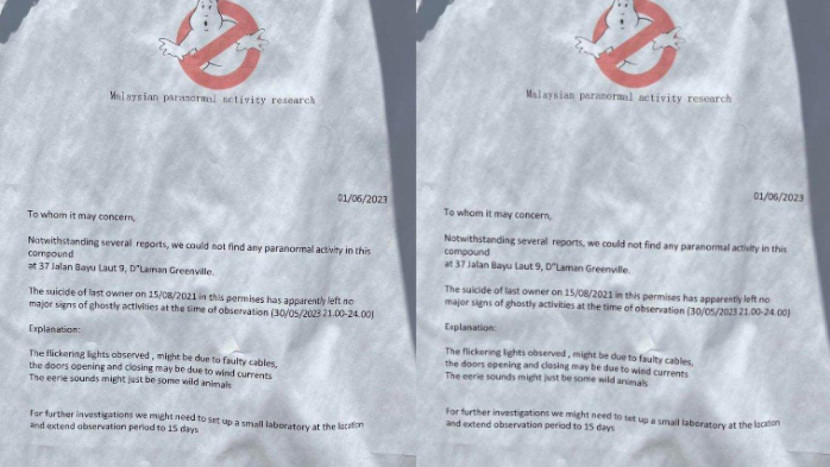 Surat keterangan dari pemburu hantu terkait kemungkinan gangguan gaib di rumah yang hendak dijual