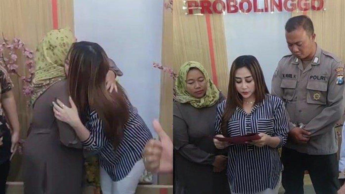 Tangis istri Polisi Polres Probolinggo Luluk Sofiatul Jannah pecah saat minta maaf.