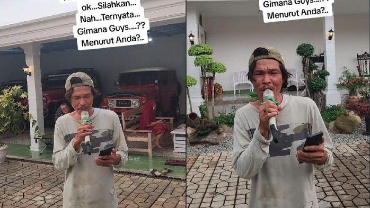 Tukang bangunan yang izin karaokean lagu