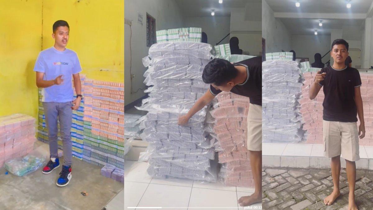 TUKAR UANG BARU - Capture video diambil dari akun TikTok @rama.wildan pada Selasa (25/3/2025). Wildan viral karena pamer tumpukan uang baru hingga Rp 2 miliar