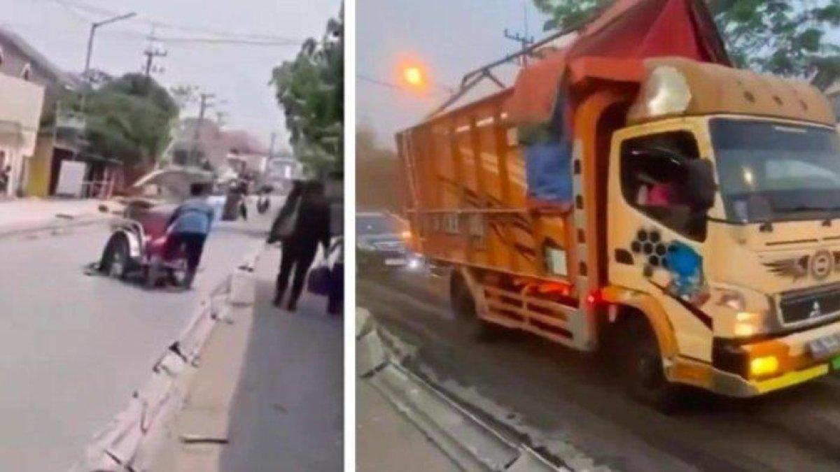 Tangkapan layar video viral jalan dengan material beton yang masih basah dilintasi sejumlah kendaraan.