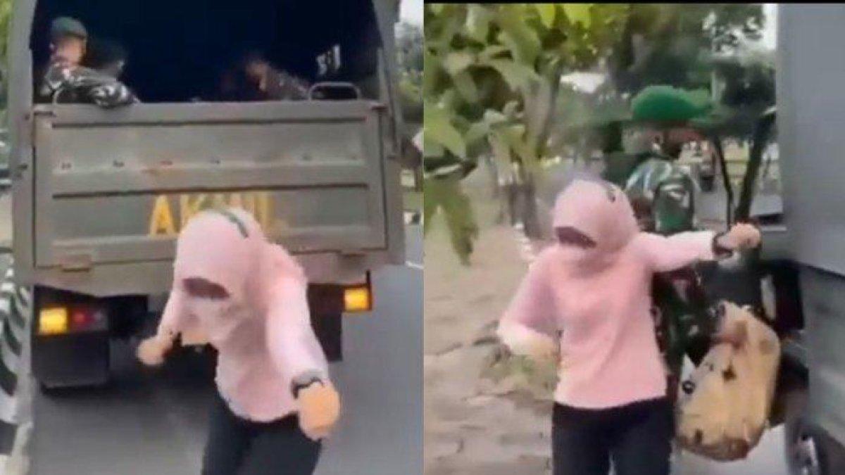 Viral Aksi Wanita Joget-Joget di Depan Truk Sambil Pepet Anggota TNI.