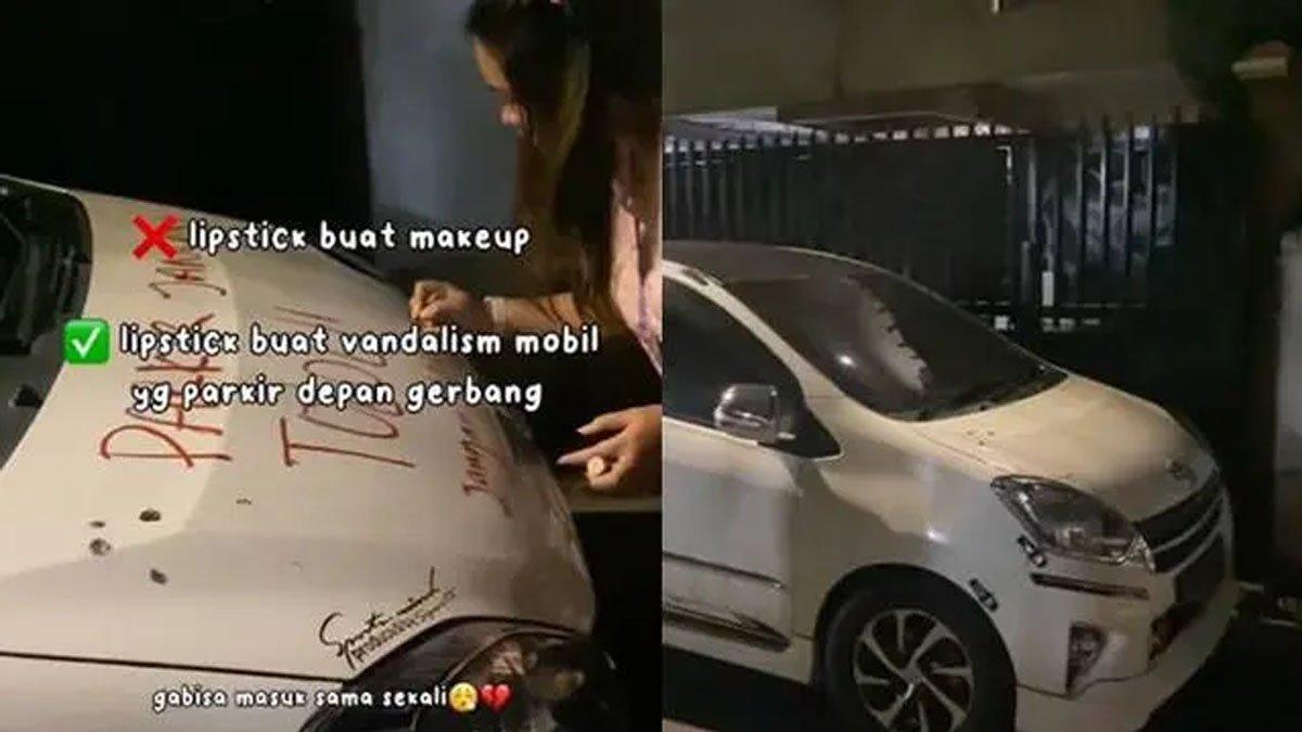 Viral mobil parkir sembarangan, akhirnya dicoret pemilik lahan.