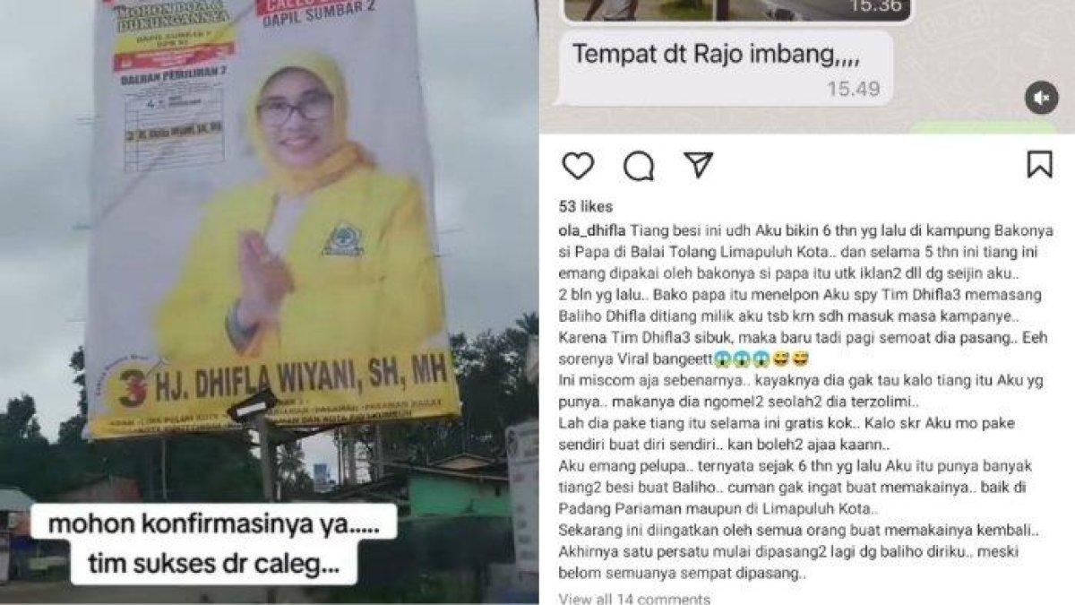 Viral warga Balai Talang, Sumatera Barat protes spanduk cafe miliknya ditutup baliho caleg DPR RI.