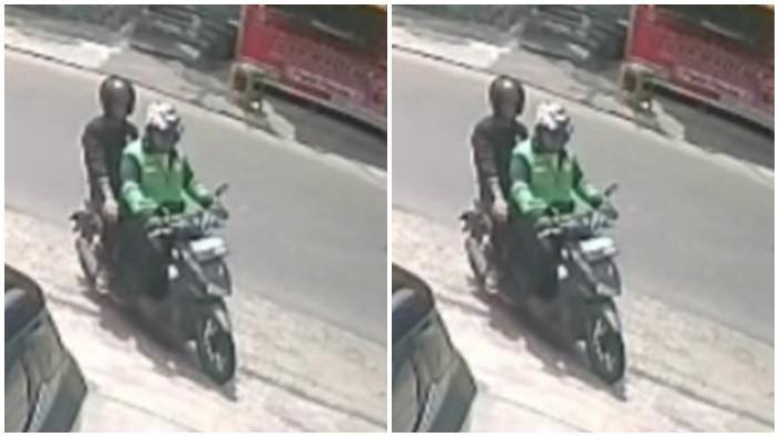 PELAKU PENEMBAKAN - Tangkapan layar rekaman CCTV yang memperlihatkan dua orang pelaku percobaan pencurian beraksi di depan salon Jalan RA Abusamah, Kecamatan Sukarami Palembang, Rabu (30/7/2025).