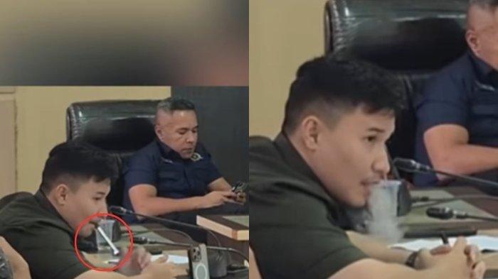 Adab Fadhal Rahmat, anggota DPRD Kendari termuda usia 23 tahun disorot, santai asyik ngevape saat rapat PHK puluhan karyawan RS Santa Anna Kendari.