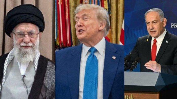 IRAN-ISRAEL TRENDING DI MEDSOS - Ali Khamenei, Donald Trump, dan Benyamin Netanyahu. Nama tiga pemimpin negara ini menjadi topik yang trending di media sosial menyusul ketegangan Iran-Israel serta serangan intervensi AS.