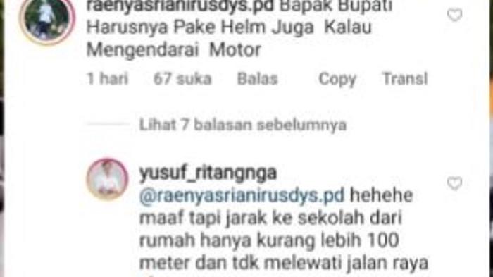 HELM BUPATI ENREKANG - Balasan Bupati Enrekang, Yusuf Ritangnga saat ditanya mengapa tak pakai helm saat antar anak ke sekolah dalam postingannya pada 14 Juli 2025, jawabnnya viral