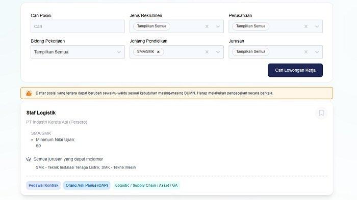 RBB - Tangkap Layar Laman https://rekrutmenbersama2025.fhcibumn.id/ yang diambil pada Jumat (7/3/2025). Contoh tampilan saat mengecek formasi Rekrutmen Bersama BUMN 2025.