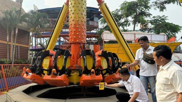 OLAH TKP - Polisi telah melakukan olah TKP di wahana Pendulum 360 di Jatimpark 1 Kota Batu usai kejadian pelajar jatuh hingga alami patah tulang dibeberapa bagian tubuh.