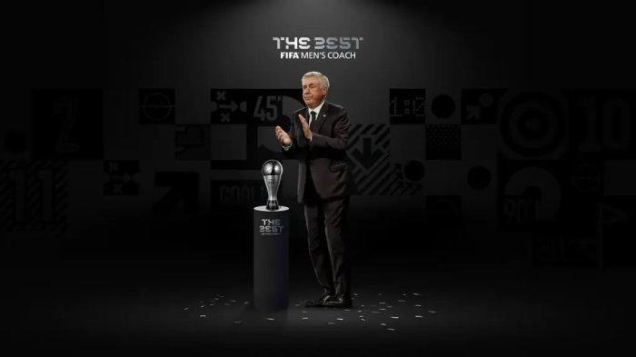 Pelatih Real Madrid, Carlo Ancelotti mendapat penghargaan pelatih tim pria terbaik di The Best FIFA Awards 2024, Rabu (18/12/2024) dini hari WIB.
