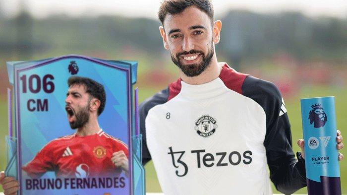 FC MOBILE POTM - Tangkap layar X/@EASFCMOBILE saat pemain Manchester United, Bruno Fernandes menerima penghargaan Pemain terbaik bulan April dari EA FC 24