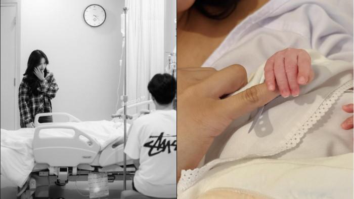 FUJI TEMANI ERIKA - Fujianti Utami terlihat menemani Erika Carlina melahirkan putranya, Jumat (1/8/2025) ditemani DJ Bravy (foto kiri). Potret anak Erika Carlina (kanan) yang dibagikan di Instagramnya.