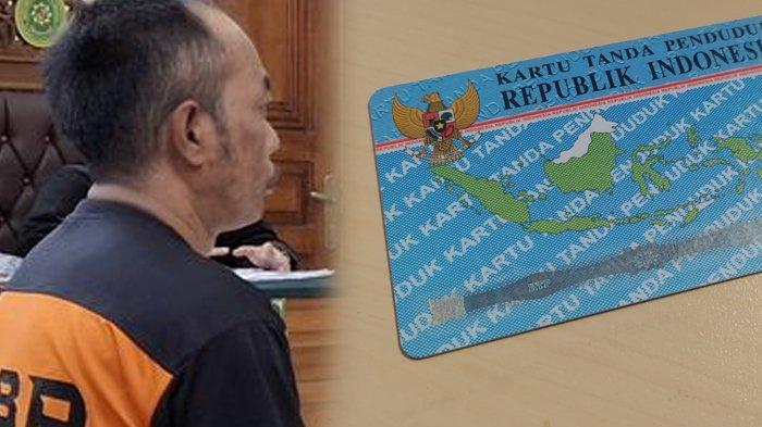 KASUS PINJAM KTP - (Kiri) Poniman mendengarkan putusan hakim di Pengadilan Negeri Lumajang, Selasa (10/6/2025) dan (Kanan) Ilustrasi KTP.
