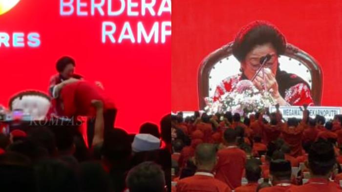 KONGRES PDIP -  Sekjen PDIP Hasto Kristiyanto telah hadir di acara Kongres PDI Perjuangan ke-6 yang digelar di Bali Nusa Dua Convention Center (BNDCC), Badung, Bali, Sabtu (2/8/2025). Hadirnya Hasto pun langsung dibalas pelukan hangat Megawati.  Bahkan terlihat juga Ketum PDIP itu tak kuasa menahan tangisnya setelah memeluk dan menerima jabatan tangan Hasto.