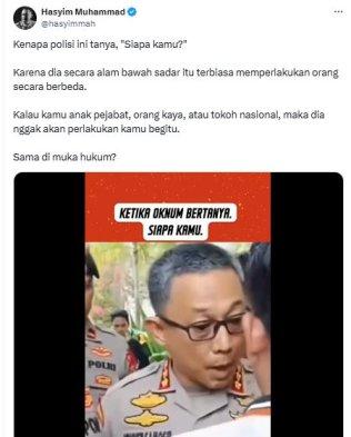 Hasyim Muhammad unggah ulang aksi Kombes Pol Jonner Samosir yang bentak warga