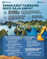 TAMBANG NIKEL - Tambang Nikel yang ada di wilayah Raja Ampat, Papua Barat tengah menjadi sorotan. Sejumlah kalangan, termasuk pegiat lingkungan menuangkan protesnya terhadap aktivitas tambang di wilayah itu karena dianggap merusak ekosistem dan mengancam masyarakat di sekitarnya. Lokasi tambang nikel melanggar Undang-Undang tentang Wilayah Pesisir dan Pulau-pulau Kecil. Lokasi tersebut termasuk suaka alam perairan yang sudah disetujui Menteri Kelautan dan Perikanan yang terbit SK nya tahun 2009 dan diperbarui kembali tahun 2014. TRIBUNNEWS/WILLY WIDIANTO/AKBAR PERMANA
