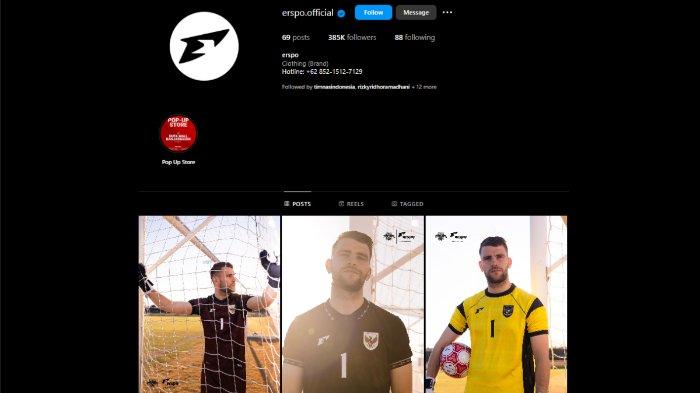 JERSEY KIPER TIMNAS - Tangkapan layar Instagram @erspo.official yang menunjukkan penampakan jersey baru kiper Timnas Indonesia.