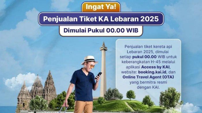 TIKET KERETA LEBARAN - Tangkap layar jadwal pemesanan tiket Kereta Api Lebaran 2025 diambil pada (10/2/2025).  Penjualan tiket telah periode Lebaran 2025 telah di buka sejak 4 Februari 2025.