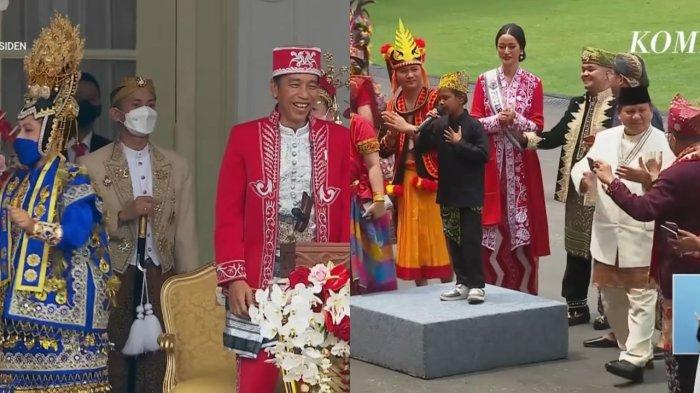 AYAH FAREL PRAYOGA DITANGKAP - Momen Joko Widodo (Jokowi) selaku Presiden RI, Iriana Jokowi, dan Prabowo Subianto selaku Menteri Pertahanan, berjoget saat penyanyi cilik Farel Prayoga membawakan lagu 