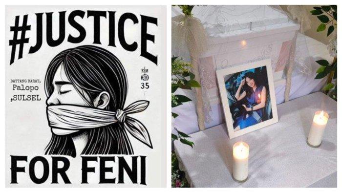 JUSTICE FOR FENI - Sebuah flyer yang berisi seruan Justice for Feni (#JusticeForFeni) viral di media sosial, seperti dikutip dari akun Farma Hikaru, Sabtu (22/2/2025).Seruan ini untuk mendesak pihak kepolisian mengungkap pelaku pembunuhan Feni Ere. Peti berisi kerangka Feni Ere disemayamkan di rumah duka di Jl Pongsimpin, Kelurahan Mungkajang, Kecamatan Mungkajang, Kota Palopo, saat diabadikan Jumat (21/2/2025) pagi. Feni akan dimakamkan Bastem hari ini, Sabtu (22/2/2025).