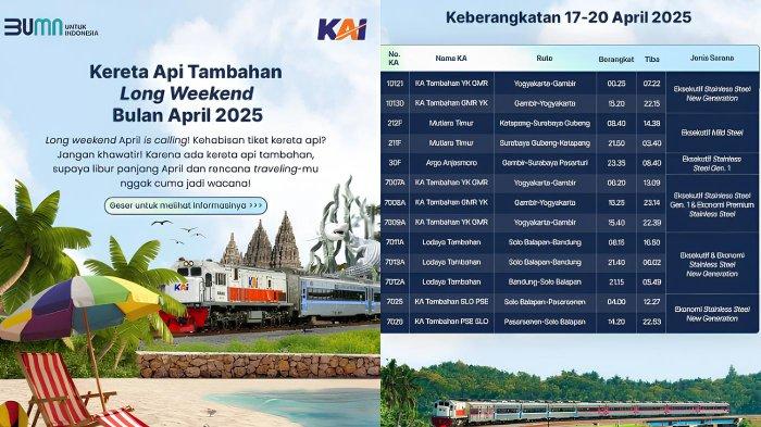 Daftar KA Tambahan Long Weekend Bulan April 2025, Beserta Jadwal
