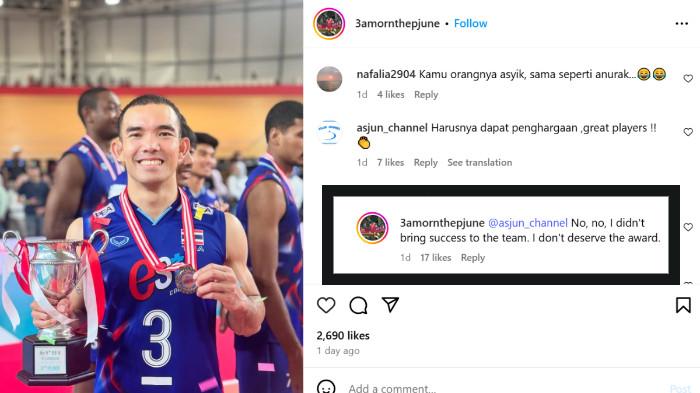 KAPTEN VOLI THAILAND - Amornthep Khonhan memberikan komentar berkelasnya seusai gagal meraih gelar individu di SEA V League 2025 leg kedua.