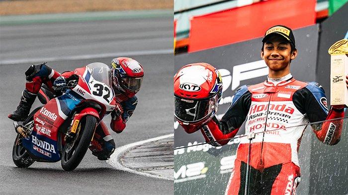 KIANDRA MENANG - Pembalap muda Indonesia, Kiandra Ramadhipa bersinar di balapan FIM JuniorGP World Championship 2025 di Sirkuit Magny-Cours Prancis, Minggu (6/7/2025).