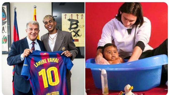 WARISI NOMOR MESSI- Lamine Yamal semakin identik dengan Lionel Messi setelah mendapatkan jersey ikonik nomor 10 Barcelona. Sebelumnya, nomor 10 di La Braugrana ini sangat populer saat dikenakan Messi.  Yamal, yang merayakan ulang tahunnya yang ke-18 pada hari Minggu, akan mengenakan nomor 10 tersebut musim depan, menggantikan Ansu Fati yang telah menyelesaikan masa peminjaman selama satu musim ke AS Monaco awal bulan ini.
