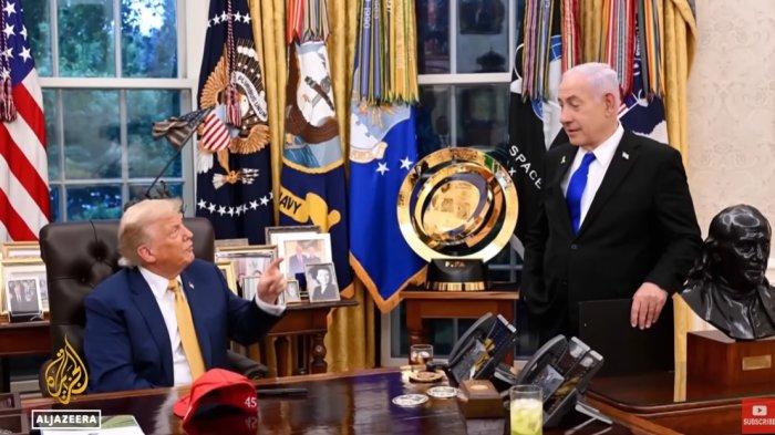 TRUMP DAN NETANYAHU - Gambar yang diambil pada Rabu (9/7/2025) menunjukkan pertemuan antara Presiden Amerika Serikat (AS) Donald Trump (kiri) dengan Perdana Menteri Israel Benjamin Netanyahu (kanan) di Gedung Putih pada Senin (7/7/2025).